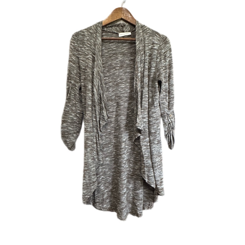 Lovecrazy Cardigan Womens Medium Brown Space Dye Draped‎ Open Front Roll Tab